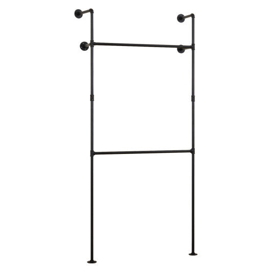 Wall Mounted Pipe Clothing Rack with 2 Hanging Rods-Black LuxuryLifeWay Online Store