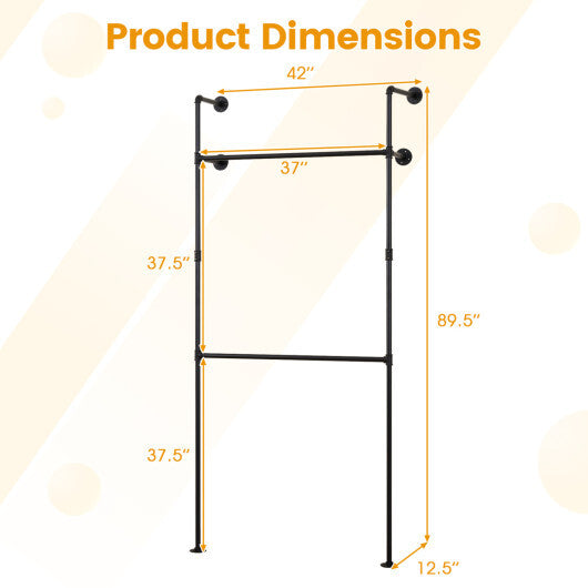 Wall Mounted Pipe Clothing Rack with 2 Hanging Rods-Black LuxuryLifeWay Online Store
