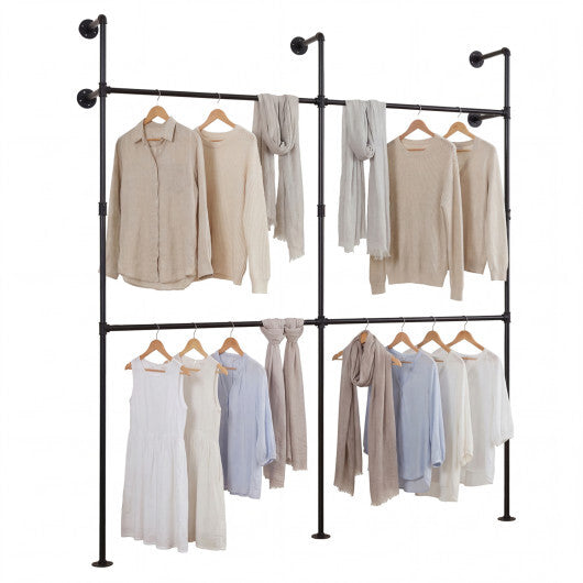Wall Mounted Pipe Clothing Rack with 4 Hanging Rods-Black LuxuryLifeWay Online Store