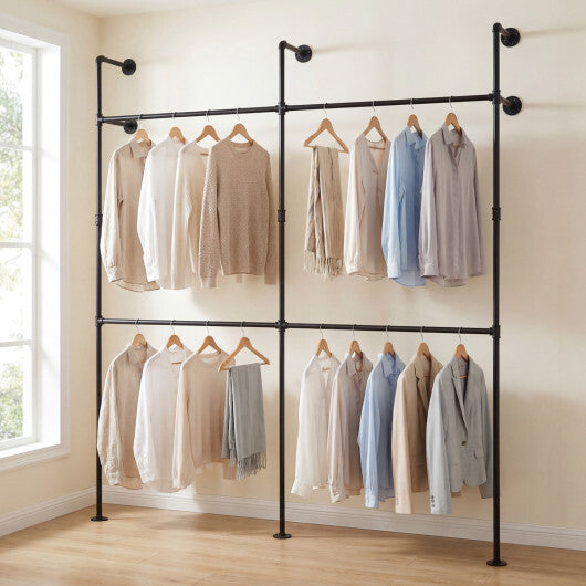 Wall Mounted Pipe Clothing Rack with 4 Hanging Rods-Black LuxuryLifeWay Online Store