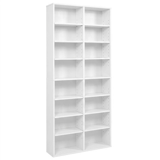 16 Compartment CD Storage Unit 54" Freestanding Open Display Shelf with 12 Removable Shelves-White LuxuryLifeWay Online Store