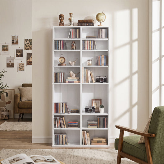 16 Compartment CD Storage Unit 54" Freestanding Open Display Shelf with 12 Removable Shelves-White LuxuryLifeWay Online Store