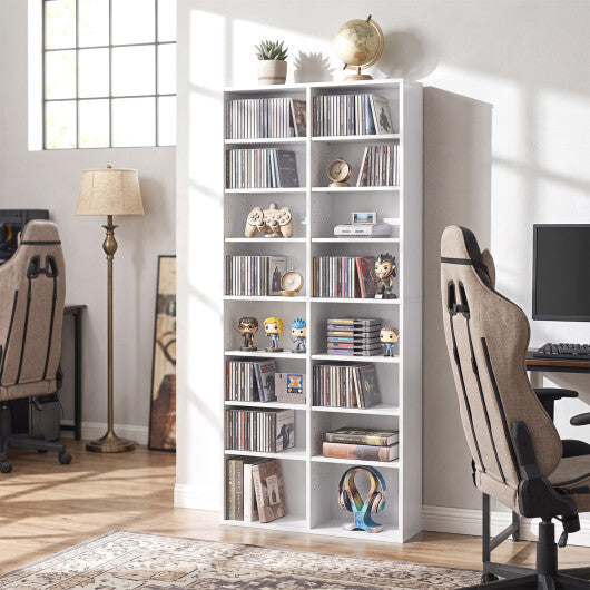 16 Compartment CD Storage Unit 54" Freestanding Open Display Shelf with 12 Removable Shelves-White LuxuryLifeWay Online Store