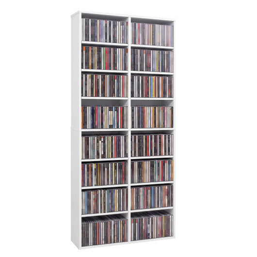 16 Compartment CD Storage Unit 54" Freestanding Open Display Shelf with 12 Removable Shelves-White LuxuryLifeWay Online Store