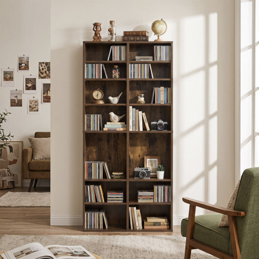 16 Compartment CD Storage Unit 54" Freestanding Open Display Shelf with 12 Removable Shelves-White LuxuryLifeWay Online Store