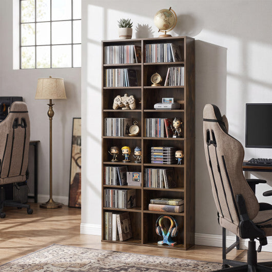 16 Compartment CD Storage Unit 54" Freestanding Open Display Shelf with 12 Removable Shelves-White LuxuryLifeWay Online Store