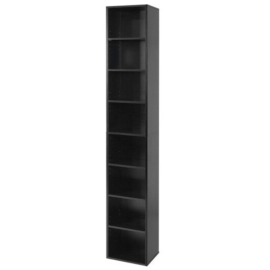 8-Tier Narrow Bookshelf with 4 Adjustable Shelves and Storage Cubes-Black LuxuryLifeWay Online Store