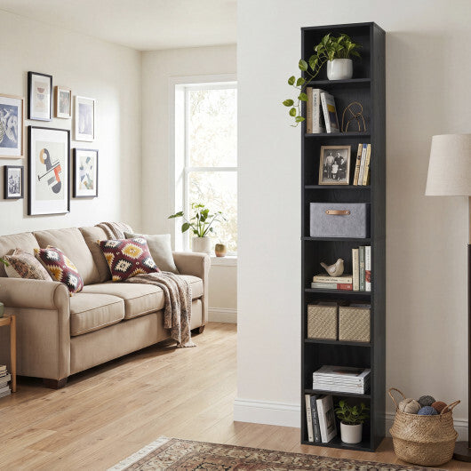 8-Tier Narrow Bookshelf with 4 Adjustable Shelves and Storage Cubes-Black LuxuryLifeWay Online Store