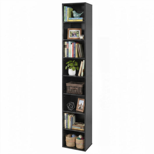 8-Tier Narrow Bookshelf with 4 Adjustable Shelves and Storage Cubes-Black LuxuryLifeWay Online Store