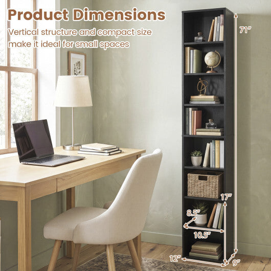 8-Tier Narrow Bookshelf with 4 Adjustable Shelves and Storage Cubes-Black LuxuryLifeWay Online Store