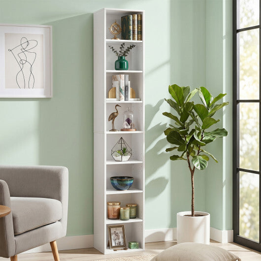 8-Tier Narrow Bookshelf with 4 Adjustable Shelves and Storage Cubes-Black LuxuryLifeWay Online Store