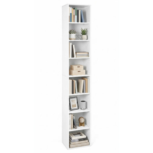 8-Tier Narrow Bookshelf with 4 Adjustable Shelves and Storage Cubes-Black LuxuryLifeWay Online Store