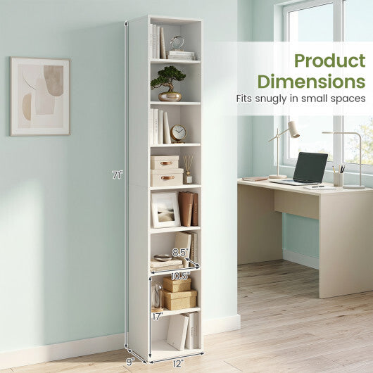 8-Tier Narrow Bookshelf with 4 Adjustable Shelves and Storage Cubes-Black LuxuryLifeWay Online Store