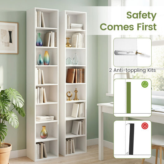 8-Tier Narrow Bookshelf with 4 Adjustable Shelves and Storage Cubes-Black LuxuryLifeWay Online Store