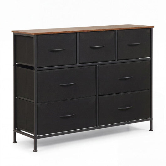 7-Drawer Wide Dresser with 2-Sized Folding Fabric Drawers for Bedroom-Black LuxuryLifeWay Online Store