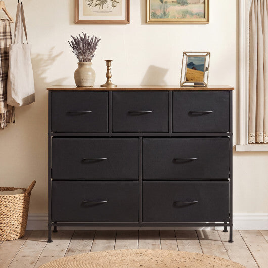 7-Drawer Wide Dresser with 2-Sized Folding Fabric Drawers for Bedroom-Black LuxuryLifeWay Online Store