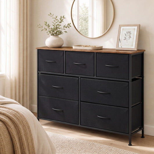 7-Drawer Wide Dresser with 2-Sized Folding Fabric Drawers for Bedroom-Black LuxuryLifeWay Online Store