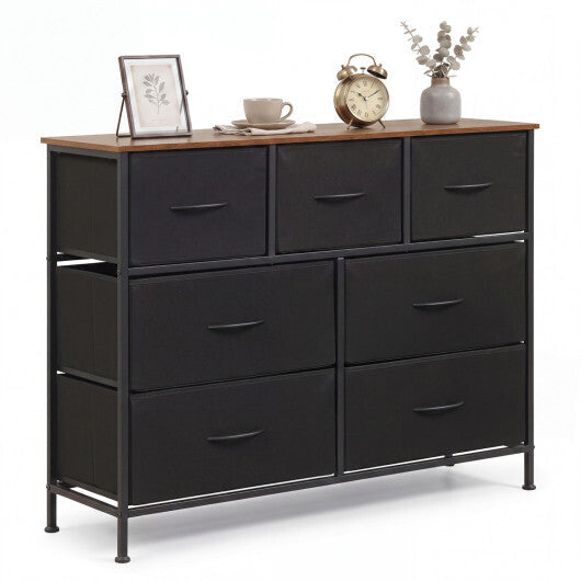 7-Drawer Wide Dresser with 2-Sized Folding Fabric Drawers for Bedroom-Black LuxuryLifeWay Online Store