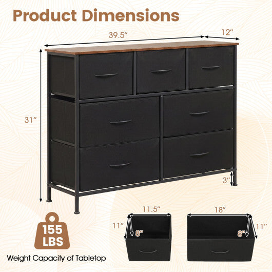 7-Drawer Wide Dresser with 2-Sized Folding Fabric Drawers for Bedroom-Black LuxuryLifeWay Online Store