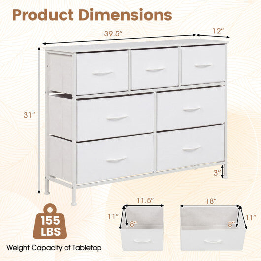 7-Drawer Wide Dresser with 2-Sized Folding Fabric Drawers for Bedroom-Black LuxuryLifeWay Online Store