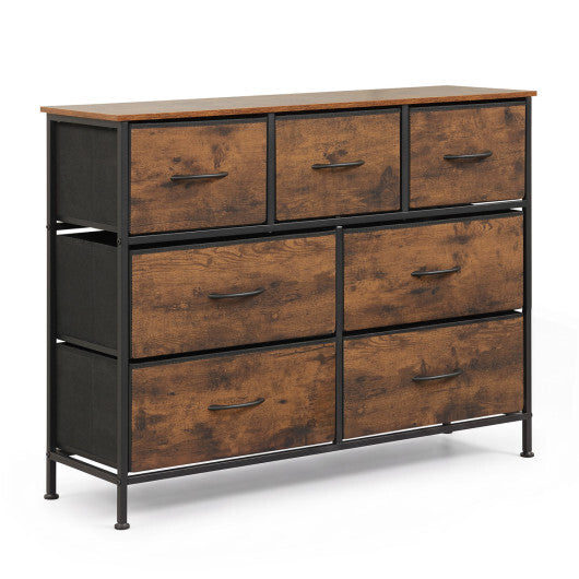 7-Drawer Wide Dresser with 2-Sized Folding Fabric Drawers for Bedroom-Black LuxuryLifeWay Online Store