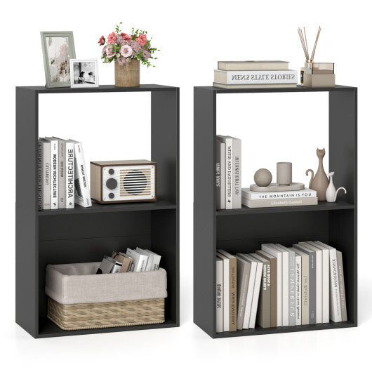 Set of 2 3-Tier Bookshelf with Open Storage Compartment and Freestanding Display Shelf-Black LuxuryLifeWay Online Store