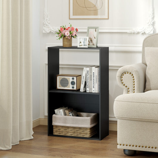 Set of 2 3-Tier Bookshelf with Open Storage Compartment and Freestanding Display Shelf-Black