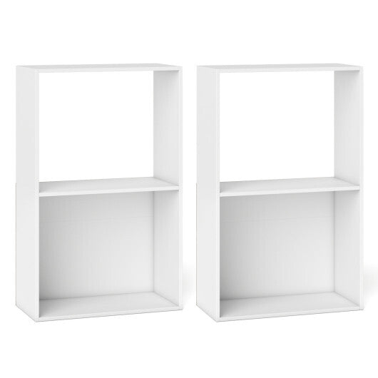 Set of 2 3-Tier Bookshelf with Open Storage Compartment and Freestanding Display Shelf-Black