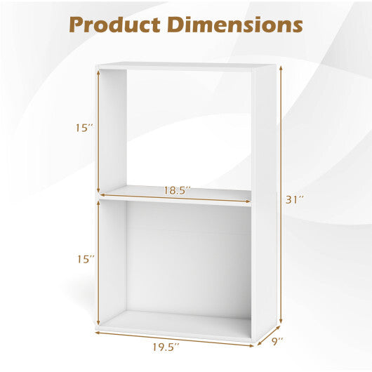 Set of 2 3-Tier Bookshelf with Open Storage Compartment and Freestanding Display Shelf-Black