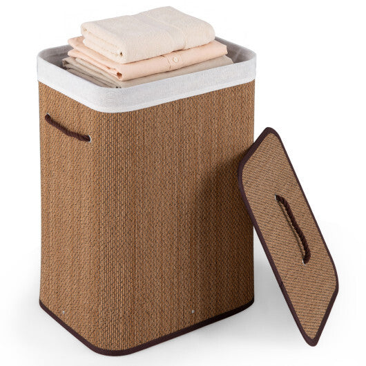 19 Gal Capacity Bamboo Clothes Hamper with Removable Liner and Portable Handles-Brown LuxuryLifeWay Online Store