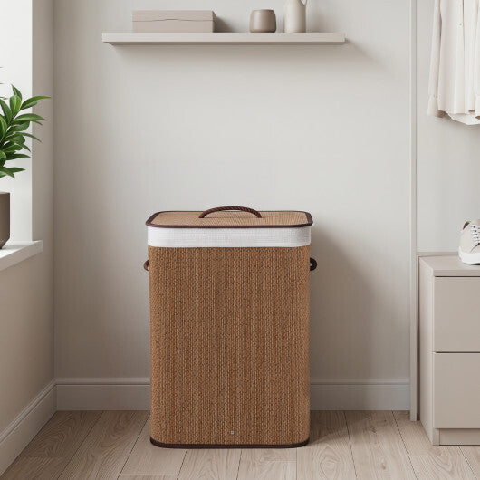 19 Gal Capacity Bamboo Clothes Hamper with Removable Liner and Portable Handles-Brown LuxuryLifeWay Online Store