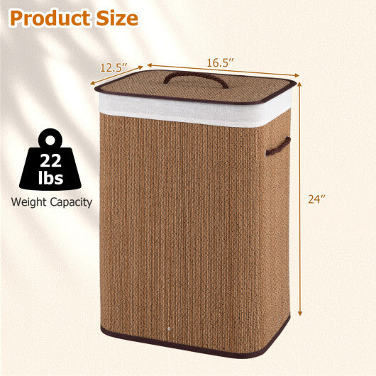 19 Gal Capacity Bamboo Clothes Hamper with Removable Liner and Portable Handles-Brown LuxuryLifeWay Online Store