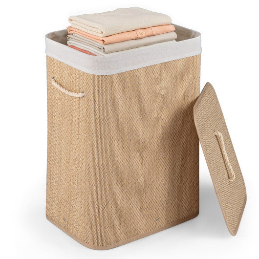 19 Gal Capacity Bamboo Clothes Hamper with Removable Liner and Portable Handles-Brown LuxuryLifeWay Online Store