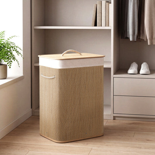 19 Gal Capacity Bamboo Clothes Hamper with Removable Liner and Portable Handles-Brown LuxuryLifeWay Online Store