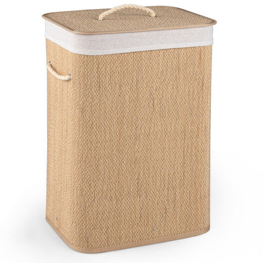 19 Gal Capacity Bamboo Clothes Hamper with Removable Liner and Portable Handles-Brown LuxuryLifeWay Online Store