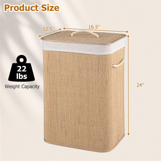 19 Gal Capacity Bamboo Clothes Hamper with Removable Liner and Portable Handles-Brown LuxuryLifeWay Online Store