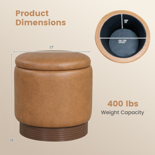 Round Storage Ottoman with Acacia Wood Frame for Living Room and Bedroom-Brown LuxuryLifeWay Online Store