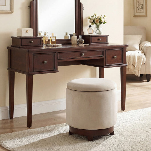 360? Swivel Velvet Foot Rest with Hidden Storage for Living Room-Beige LuxuryLifeWay Online Store