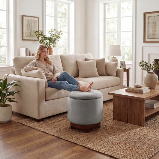 360? Swivel Velvet Foot Rest with Hidden Storage for Living Room-Beige LuxuryLifeWay Online Store
