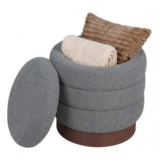 Round Storage Ottoman with Acacia Wood Frame for Living Room-Gray LuxuryLifeWay Online Store