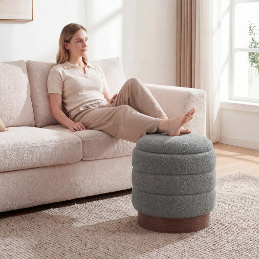 Round Storage Ottoman with Acacia Wood Frame for Living Room-Gray LuxuryLifeWay Online Store