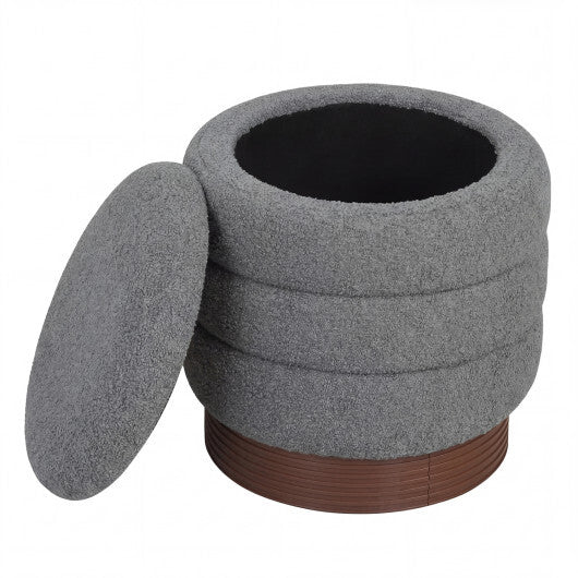 Round Storage Ottoman with Acacia Wood Frame for Living Room-Gray LuxuryLifeWay Online Store