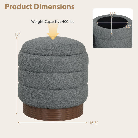 Round Storage Ottoman with Acacia Wood Frame for Living Room-Gray LuxuryLifeWay Online Store