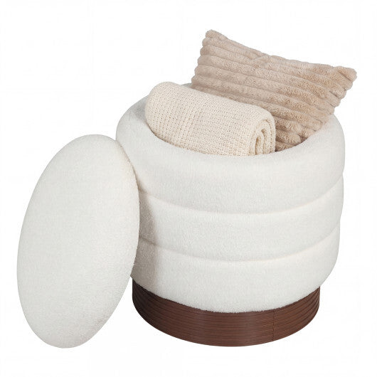 Round Storage Ottoman with Acacia Wood Frame for Living Room-Gray LuxuryLifeWay Online Store