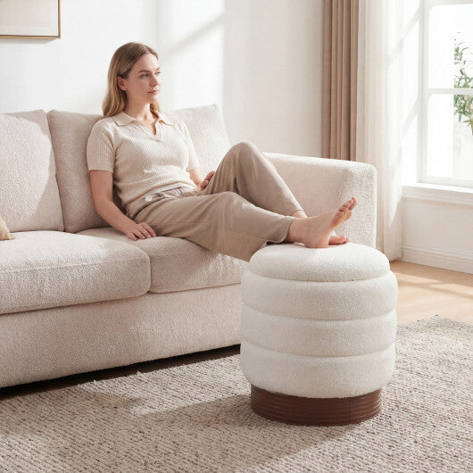 Round Storage Ottoman with Acacia Wood Frame for Living Room-Gray LuxuryLifeWay Online Store