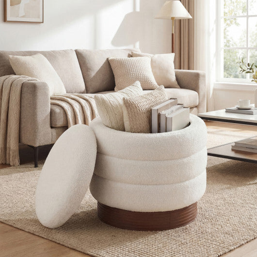 Round Storage Ottoman with Acacia Wood Frame for Living Room-Gray LuxuryLifeWay Online Store