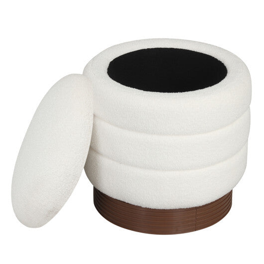 Round Storage Ottoman with Acacia Wood Frame for Living Room-Gray LuxuryLifeWay Online Store