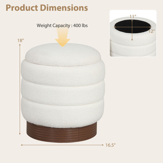 Round Storage Ottoman with Acacia Wood Frame for Living Room-Gray LuxuryLifeWay Online Store