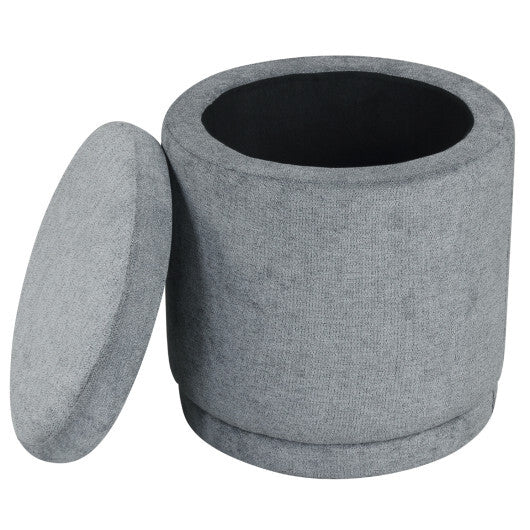 Round Storage Ottoman Foot Rest with Removable Lid and Acacia Wood Frame-Gray LuxuryLifeWay Online Store