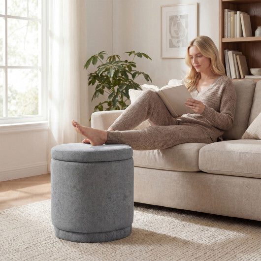 Round Storage Ottoman Foot Rest with Removable Lid and Acacia Wood Frame-Gray LuxuryLifeWay Online Store